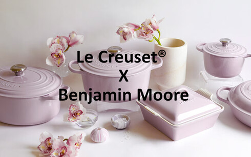 The newest Le Creuset color, a lovely lavender-gray, from off-white wall.